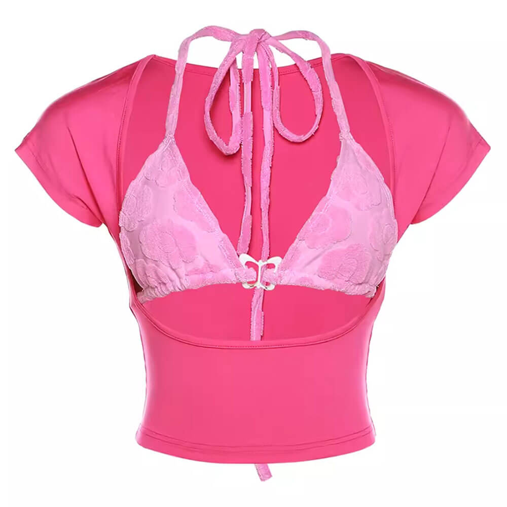 Butterfly Bikini Top with Matching Short Sleeve Tee for Y2K Aesthetic Outfits