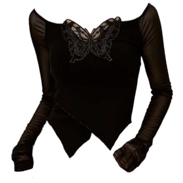 Butterfly Cut Out Long Sleeve Top - Y2K Aesthetic Cute Top for Coquette Style Outfits