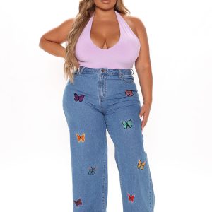 Butterfly Embroidered Straight Leg Jeans - Y2K Aesthetic Denim for Trendy Outfits