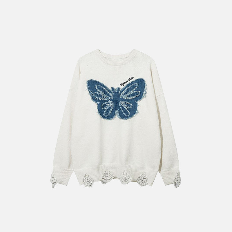 Butterfly Embroidery Oversized Sweater - Y2K Aesthetic Comfy Top for Cute Outfits