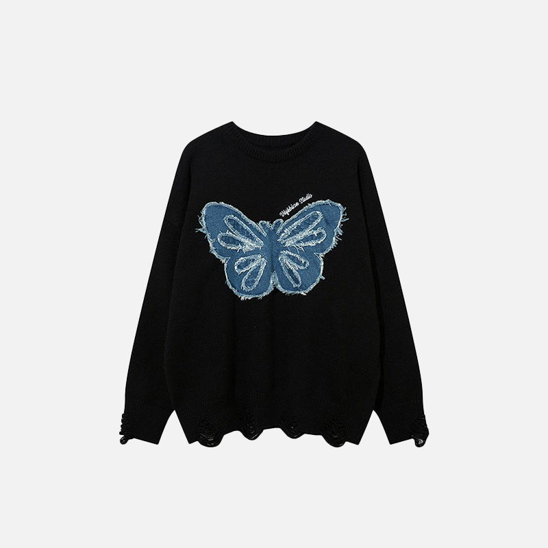 Butterfly Embroidery Oversized Sweater - Y2K Aesthetic Comfy Top for Cute Outfits