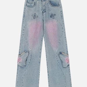 Butterfly Pocket Y2K Washed Jeans for a Cute Coquette Aesthetic Look