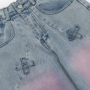 Butterfly Pocket Y2K Washed Jeans for a Cute Coquette Aesthetic Look