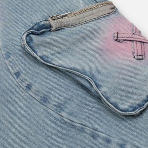 Butterfly Pocket Y2K Washed Jeans for a Cute Coquette Aesthetic Look