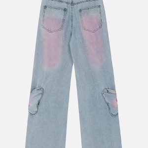 Butterfly Pocket Y2K Washed Jeans for a Cute Coquette Aesthetic Look