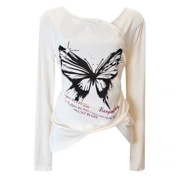 Butterfly Print Sheer Top - Y2K Aesthetic Cute Crop Top for Trendy Outfits