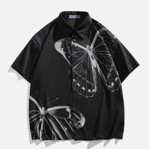 Butterfly Print Y2K Aesthetic Short Sleeve Shirt for Cute and Comfy Outfits