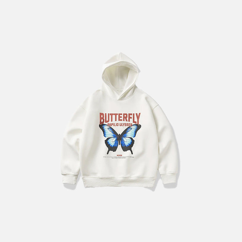 Butterfly Print Y2K Hoodie - Cute Aesthetic Top for Coquette and Grunge Styles