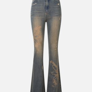 Butterfly Print Y2K Washed Jeans for a Cute Coquette Aesthetic Look