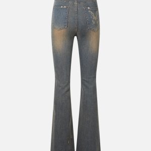 Butterfly Print Y2K Washed Jeans for a Cute Coquette Aesthetic Look