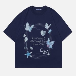 Butterfly Starfish Print Tee - Y2K Aesthetic Cute Top for Trendy Outfits