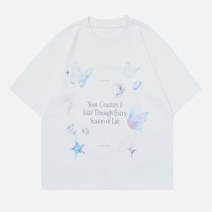 Butterfly Starfish Print Tee - Y2K Aesthetic Cute Top for Trendy Outfits