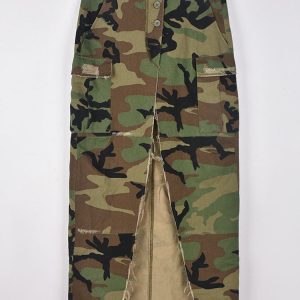 Camo Denim High Split Skirt - Y2K Aesthetic Cargo Style for Trendy Outfits