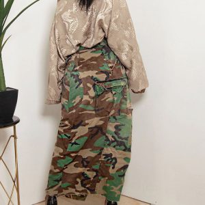 Camo Denim High Split Skirt - Y2K Aesthetic Cargo Style for Trendy Outfits