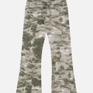 Camouflage Embroidered Y2K Jeans for Grunge Aesthetic and Coquette Style Outfits