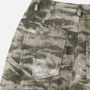 Camouflage Embroidered Y2K Jeans for Grunge Aesthetic and Coquette Style Outfits