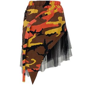 Camouflage Mesh Patchwork Irregular Skirt - Y2K Aesthetic Grunge Style Fashion Statement