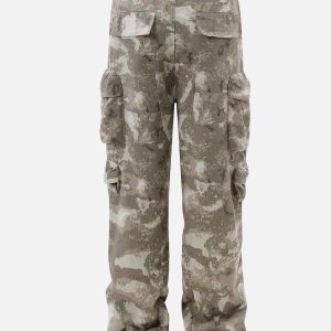 Camouflage Multi Pocket Cargo Pants for Y2K Aesthetic and Grunge Style Outfits