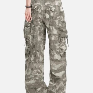 Camouflage Multi Pocket Cargo Pants for Y2K Aesthetic and Grunge Style Outfits