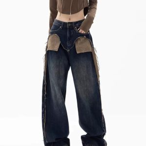 Canyon Town Y2K Cowboy Jeans: Vintage-Inspired Grunge Style for Trendy Outfits