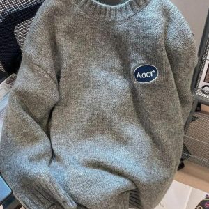 Cartoon Embroidered Y2K Knitted Sweater - Cute Aesthetic Top for Cozy Outfits