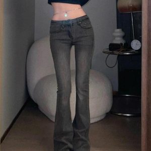 Casual Y2K Low Rise Flare Jeans for Trendy Aesthetic Outfits and Everyday Style