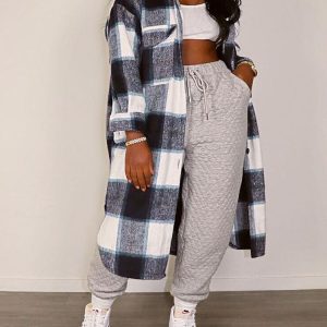 Casual Y2K Plaid Turndown Collar Shirt Coat for Trendy Aesthetic Outfits