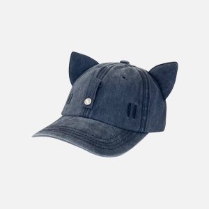 Cat Ear Washed Cap with Sunglasses - Trendy Y2K Aesthetic Accessory for Stylish Outfits