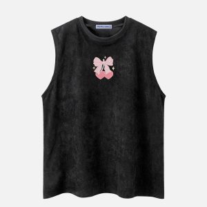 Cherry Print Bow Tank Top - Y2K Aesthetic Cute Top for Coquette and Grunge Styles