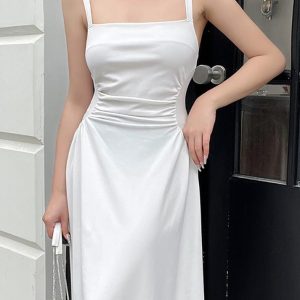 Chic Backless Ruched Dress for Y2K Fashion Lovers - Perfect for Coquette Aesthetic Outfits