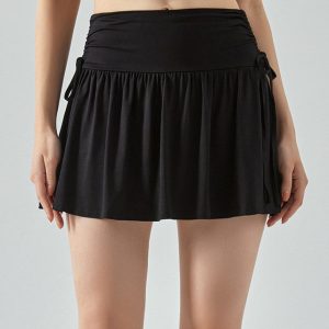 Chic Black French Sun Tennis Skirt - Y2K Aesthetic with a Touch of Coquette Style