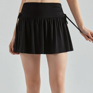 Chic Black French Sun Tennis Skirt - Y2K Aesthetic with a Touch of Coquette Style