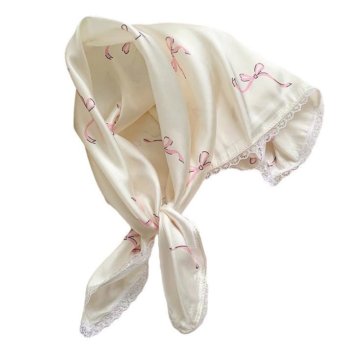 Chic Bow Print Satin Bandana - Perfect for Y2K Fashion and Coquette Aesthetic Looks