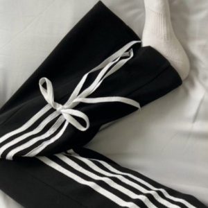 Chic Bow Tie Side Stripe Pants for Y2K Aesthetic and Coquette Style Outfits