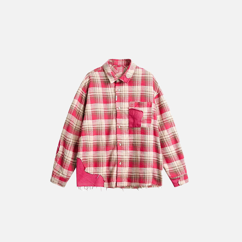 Chic Broken Red Plaid Shirt - Y2K Grunge Style Essential for Aesthetic Outfits