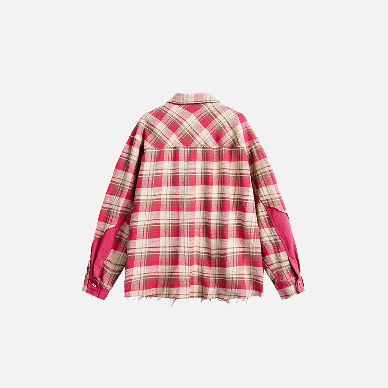 Chic Broken Red Plaid Shirt - Y2K Grunge Style Essential for Aesthetic Outfits