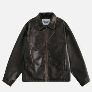 Chic Butterfly Faux Leather Jacket for Y2K Aesthetic and Grunge Style Outfits