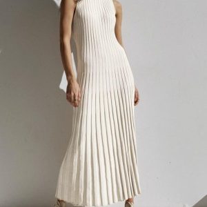 Chic Camille Knit Pleat Maxi Dress for Y2K Aesthetic and Coquette Style Outfits