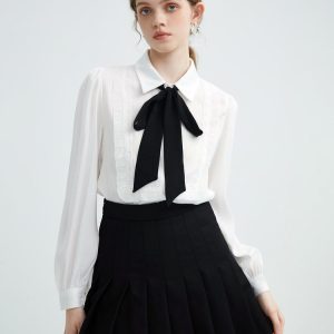 Chic Coquette Ruffle Bow Tie Neck Shirt for Y2K Fashion Lovers