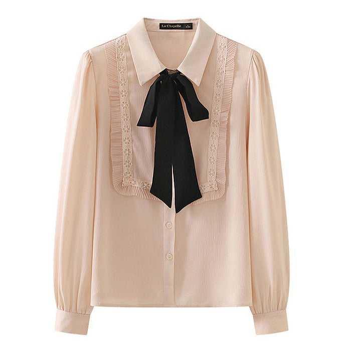 Chic Coquette Ruffle Bow Tie Neck Shirt for Y2K Fashion Lovers