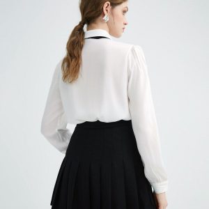 Chic Coquette Ruffle Bow Tie Neck Shirt for Y2K Fashion Lovers