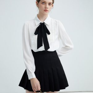 Chic Coquette Ruffle Bow Tie Neck Shirt for Y2K Fashion Lovers