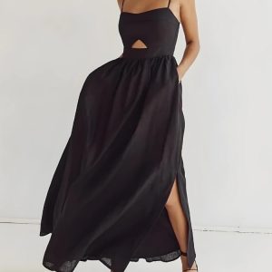 Chic Cut Out Slit Maxi Dress for Y2K Fashion Lovers - Perfect for Coquette Aesthetic Looks