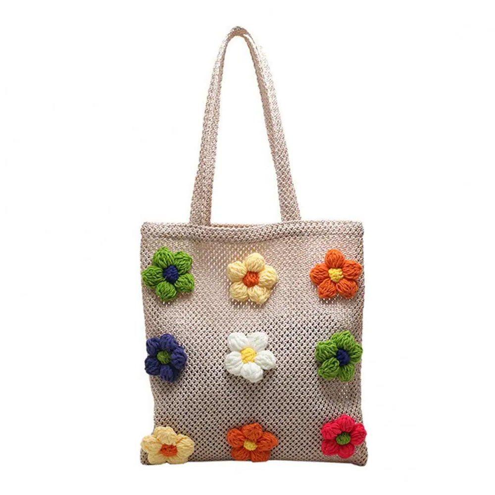 Chic Daisy Crochet Tote Bag - Y2K Aesthetic Handbag for Coquette and Grunge Styles