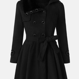 Chic Double-Breasted Belted Coat for Y2K Fashion Lovers - Stylish Outerwear Essential