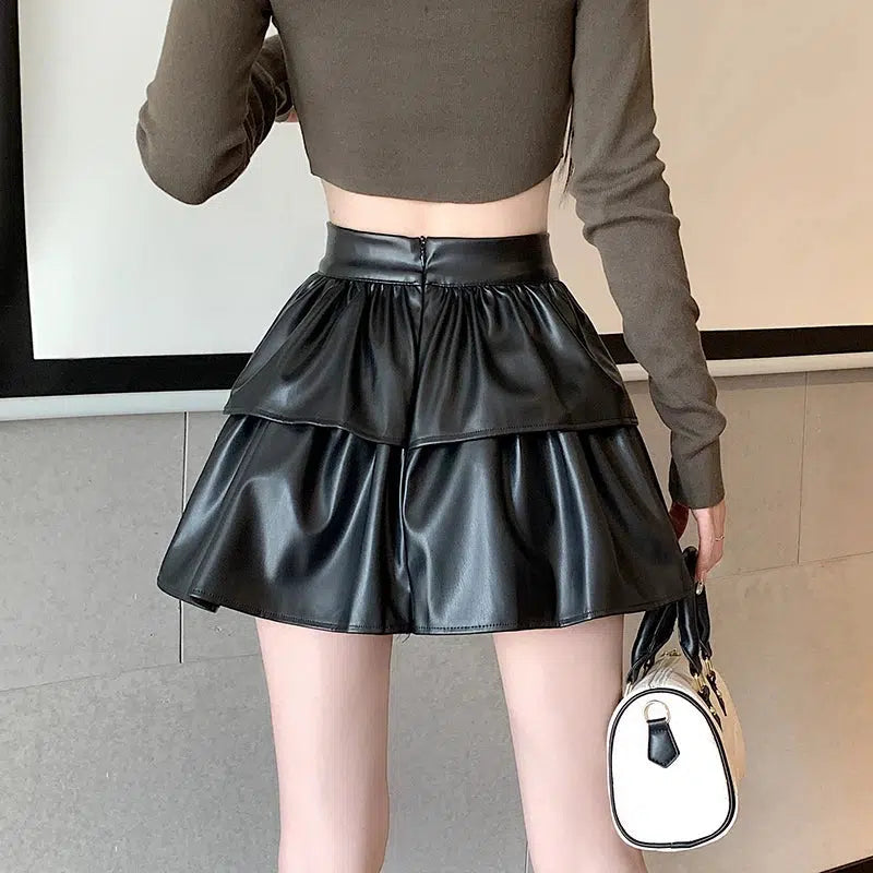 Chic Faux Leather A-Line Mini Skirt for Y2K Fashion & Grunge Aesthetic Outfits