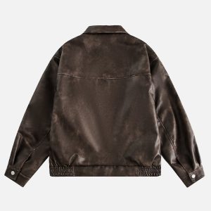 Chic Fold-Over Faux Leather Jacket for Y2K Fashion and Grunge Aesthetic Outfits