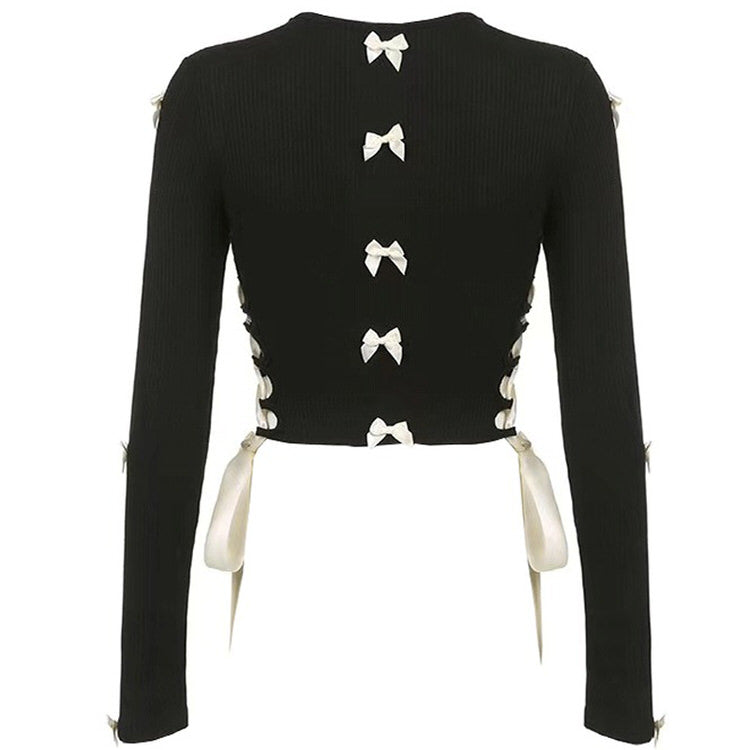 Chic French Maid Cut Out Long Sleeve Top for Y2K Aesthetic and Coquette Style