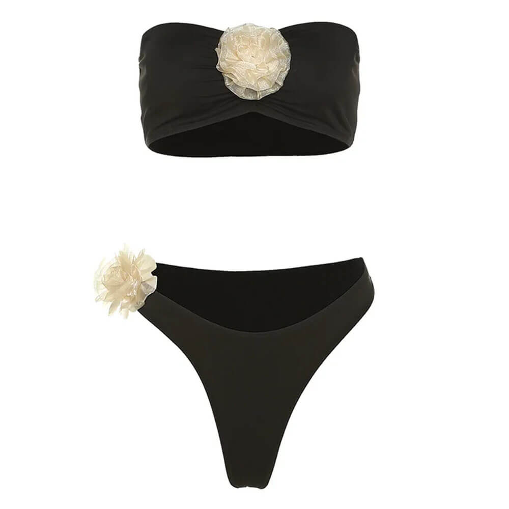 Chic French Rose Bandeau Bikini Set - Y2K Aesthetic Swimwear for Stylish Summer Vibes