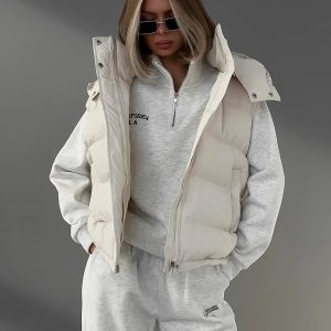 Chic Frosty Fusion Puffer Vest for Y2K Aesthetic and Cozy Layering in Style